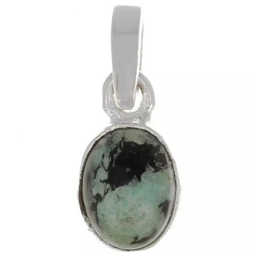 Pendentif ovale facetté 12x7 mm - Argent 925 - Turquoise Africaine x1