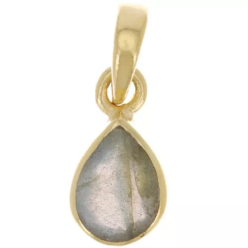 Pendentif goutte facetté 12x7 mm - Argent 925 Doré à l'or fin - Labradorite x1