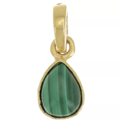 Pendentif goutte facetté 12x7 mm - Argent 925 Doré à l'or fin - Malachite x1