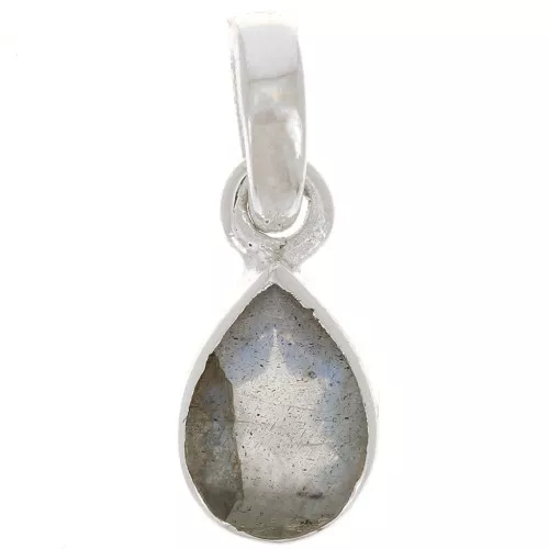 Pendentif goutte facetté 12x7 mm en pierre gemme - Argent 925 - Labradorite x1