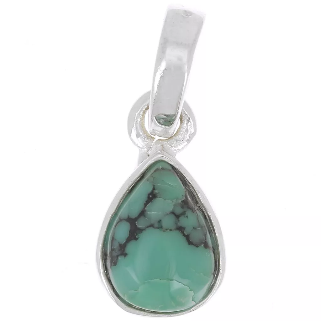 Pendentif Boîte Argent 925 Avec Cristal Turquoise Faceté - Collier Cordon Noir