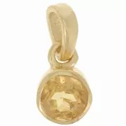 Pendentif rond facetté 7 mm pierre gemme - Argent 925 Doré à l'or fin - Citrine x1