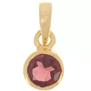 Pendentif rond facetté 7 mm pierre gemme - Argent 925 Doré à l'or fin - Grenat x1