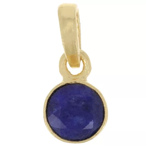Pendentif rond facetté 7 mm pierre gemme Argent 925 Doré à l'or fin - Lapis lazuli