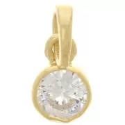 Pendentif rond facetté 7 mm avec oxyde de Zirconium - Argent 925 Doré à l'or fin - Crystal x1
