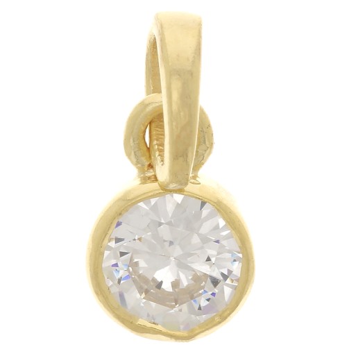 Pendentif rond facetté 7 mm avec oxyde de Zirconium - Argent 925 Doré à l'or fin - Crystal x1