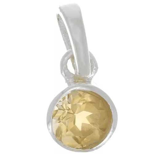 Pendentif rond facetté 7 mm en pierre gemme - Argent 925 - Citrine x1