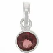 Pendentif rond facetté 7 mm en pierre gemme - Argent 925 - Grenat x1