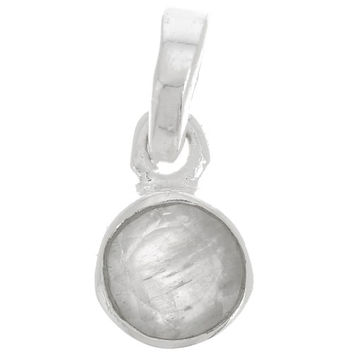 Pendentif rond facetté 7 mm en pierre gemme - Argent 925 - Pierre de lune x1