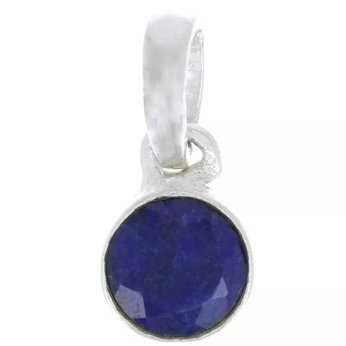 Pendentif rond facetté 7 mm en pierre gemme - Argent 925 - Lapis lazuli x1