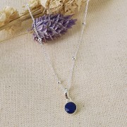 Pendentif rond facetté 7 mm en pierre gemme - Argent 925 - Lapis lazuli x1