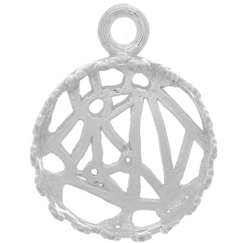 Pendentif serti rond - décor couronne - cabochon fond plat 12 mm - Argent 925 x1