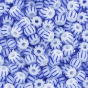 Perles rocailles Preciosa  rayées 9/0 2.5 mm - Blanc - Bleu x20g