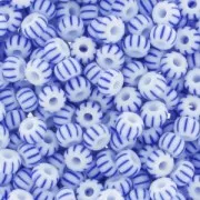 Perles rocailles Preciosa  rayées 9/0 2.5 mm - Blanc - Bleu x20g