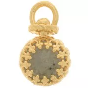 Pendentif serti rond pivotant décor couronne pour perle 8 mm - Plaqué Or 3 microns