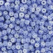 Perles rocailles Preciosa  rayées 11/0 2 mm - - Blanc - Bleu x10g