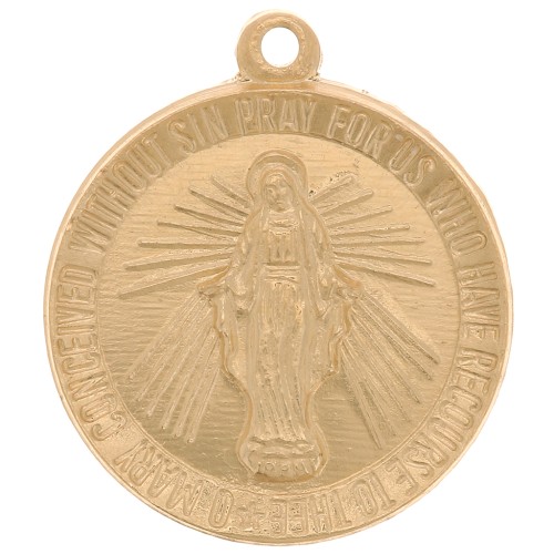 Pendentif rond travaillé 15 mm - motif Vierge - Gold filled (or laminé) x1