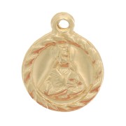 Breloque ronde 9 mm - motif religieux - Gold filled (or laminé) x1