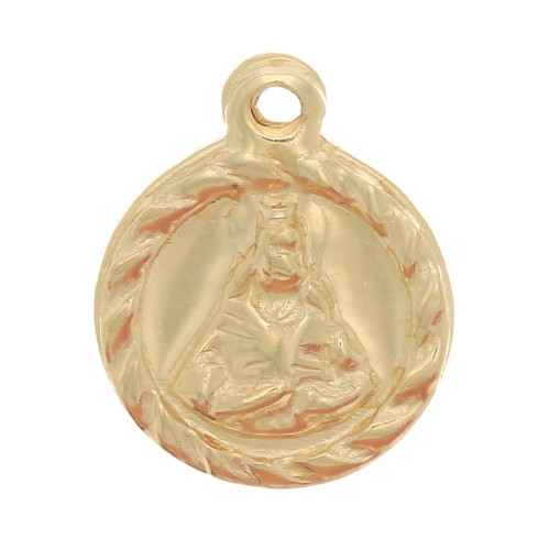 Breloque ronde 9 mm - motif religieux - Gold filled (or laminé) x1
