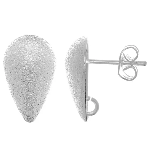 Clous d'oreilles goutte diamantées 14x8 mm - anneau ouvert - Placage Argent fin x2
