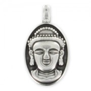 Pendentif tête de Bouddha 32 mm Placage Argent fin vieilli x1|raw }}