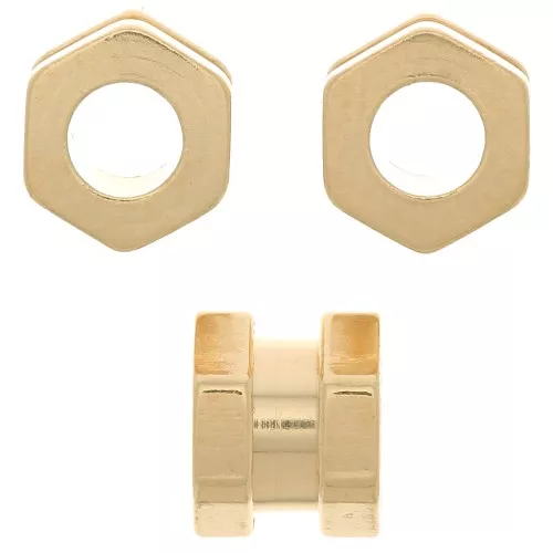 Perle effet écrou 5x6 mm avec gros trou - Argent 925 Doré à l'or fin x1