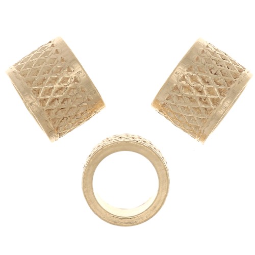 Perle tube travaillée 5x7 mm avec gros trou - Argent 925 Doré à l'or fin x1