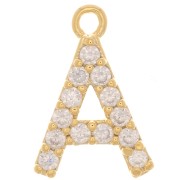 Breloque lettre alphabet 10 mm avec oxydes de Zirconium - A - Doré à l'or fin x1