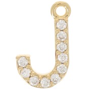 Breloque lettre alphabet 10 mm avec oxydes de Zirconium - J - Doré à l'or fin x1