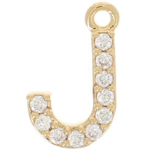 Breloque lettre alphabet 10 mm avec oxydes de Zirconium - J - Doré à l'or fin x1