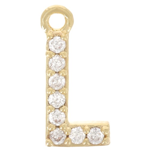 Breloque lettre alphabet 10mm oxydes de Zirconium - L - Doré à l'or fin - Crystal
