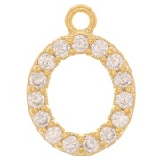 Breloque lettre alphabet 10 mm avec oxydes de Zirconium - O - Doré - Crystal x1