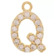 Breloque lettre alphabet 10 mm oxydes de Zirconium - Q - Doré Or Fin Crystal x1