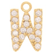 Breloque lettre alphabet 10 mm avec oxydes de Zirconium - W - Doré - Crystal x1