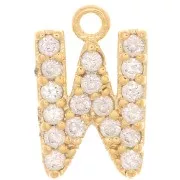 Breloque lettre alphabet 10 mm avec oxydes de Zirconium - W - Doré - Crystal x1