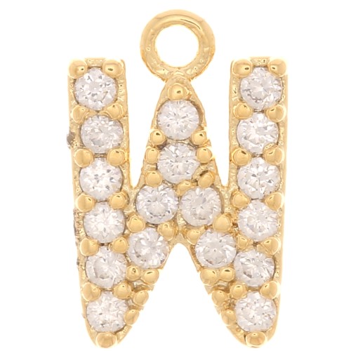 Breloque lettre alphabet 10 mm avec oxydes de Zirconium - W - Doré - Crystal x1