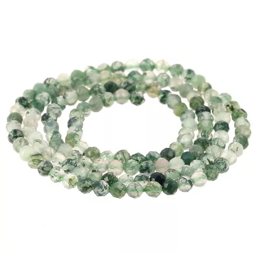 Perles rondes facettées 3 mm en pierre gemme  - Agate mousse x39cm