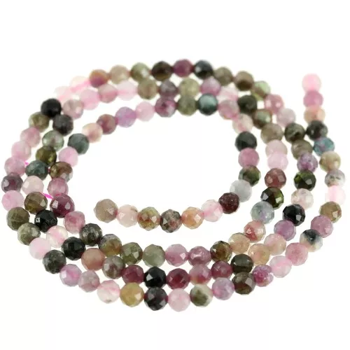 Perles rondes facettées 3 mm en pierre gemme - Tourmaline x 38.5cm