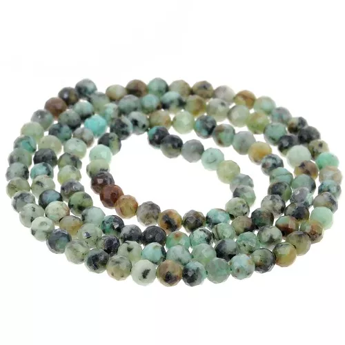 Perles rondes facettées 3 mm en pierre gemme - Turquoise africaine - Jaspe x39cm
