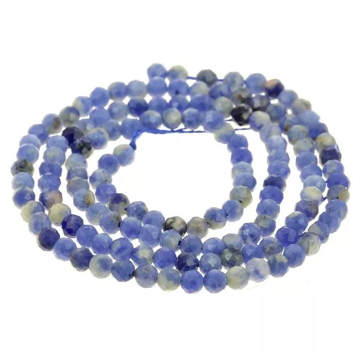 Perles rondes facettées 3 mm en pierre gemme - Sodalite x38cm