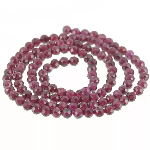 Perles rondes facettées 3 mm en pierre gemme - Grenat x39cm