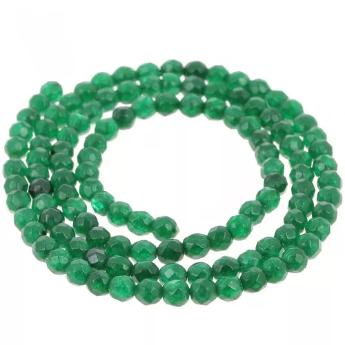 Perles rondes facettées 3 mm en pierre gemme teintée - Jade verte x37cm