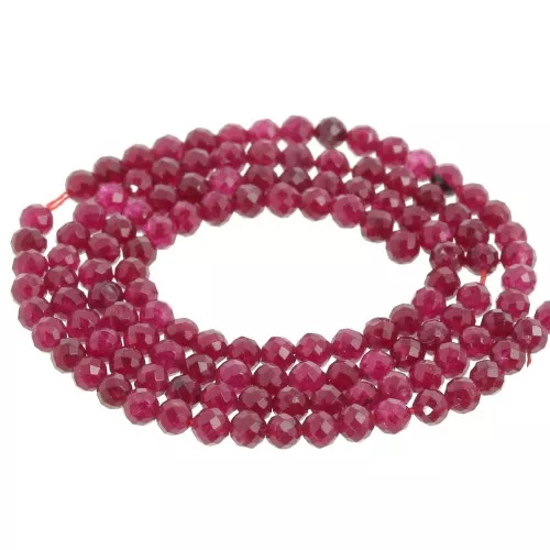 Perles rondes facettées 3 mm en pierre gemme teintée - Jade framboise x37cm