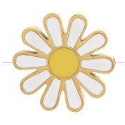 Perle marguerite 17 mm avec résine époxy Blanc - Jaune Acier inoxydable 304 Doré