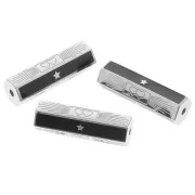 Perle cylindre avec motifs et résine époxy 20x6.5 mm - Noir - Acier inoxydable 304