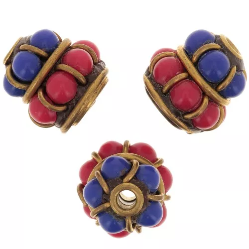Perle Indonésienne ethnique 11.5x11 mm - Rouge - Bleu foncé x1