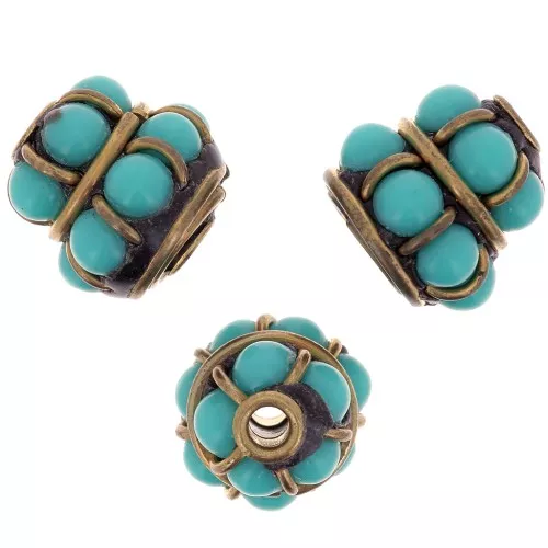 Perle Indonésienne ethnique 11.5x11 mm - Turquoise x1
