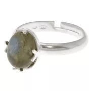 Bague ajustable pour cabochon fond plat 10x8 mm - Taille 53 à 58 - Argent 925 x1