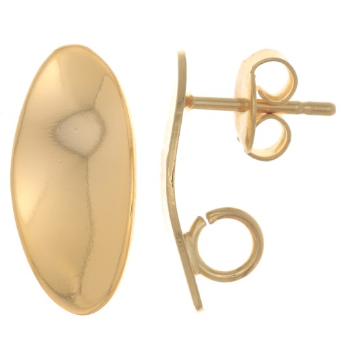 Clous d'oreilles ovale ondulé 18x8 mm - anneau ouvert - Doré à l'or fin x2