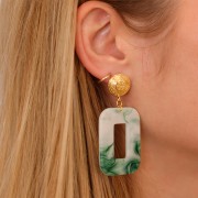 Clous d'oreilles rond motif ethnique 14 mm - anneau ouvert - Doré à l'or fin x2